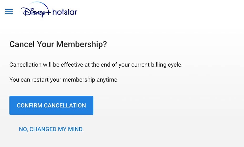 How to cancel Hotstar Subscription Cancel confirm