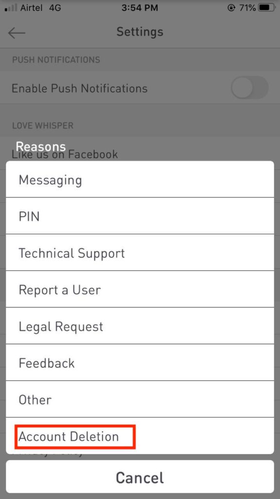 delete Whisper account on iOS device 3