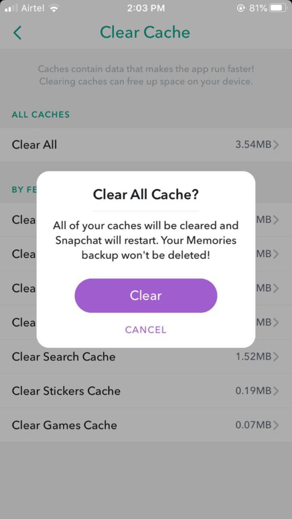How to fix if Snapchat stuck on Sending clear cache