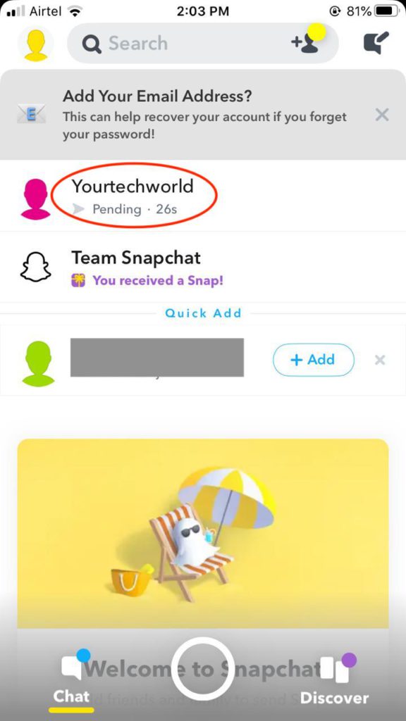 Snapchat stuck on Sending
