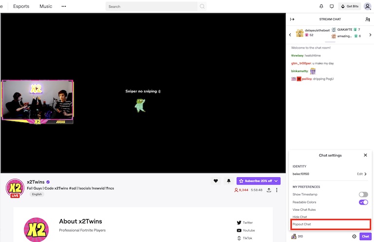 How to Pop out Twitch Chat chat settings