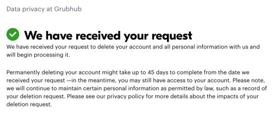 how to delete grubhub account delete confirmation e1611742636467