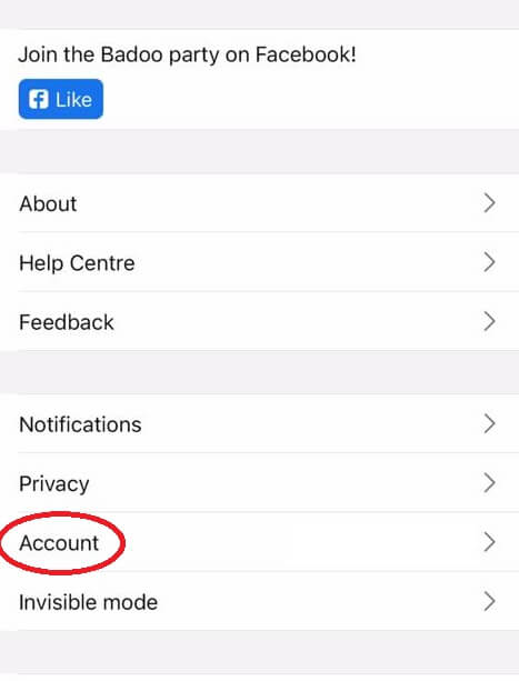 how to delete badoo account - account button