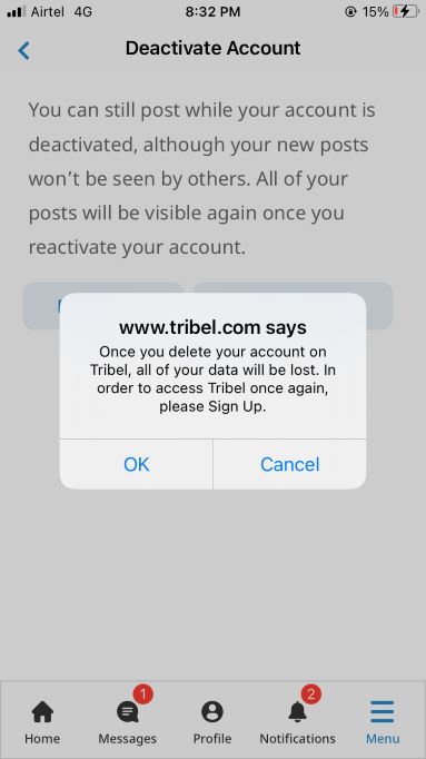 Delete Tribel account