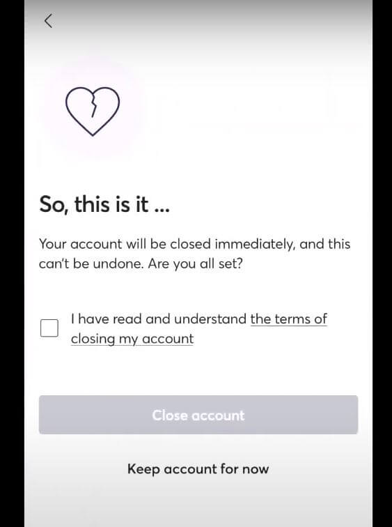 how to delete mercari account on app - close account page