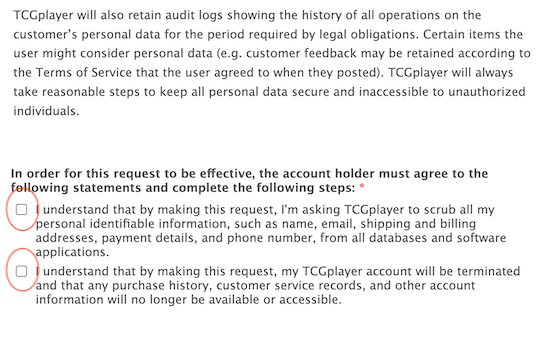 delete tcgplayer account - accept terms and conditions