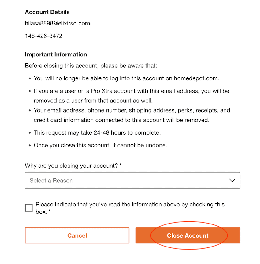 how to delete home depot account