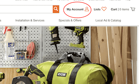 how to delete home depot account - my account button