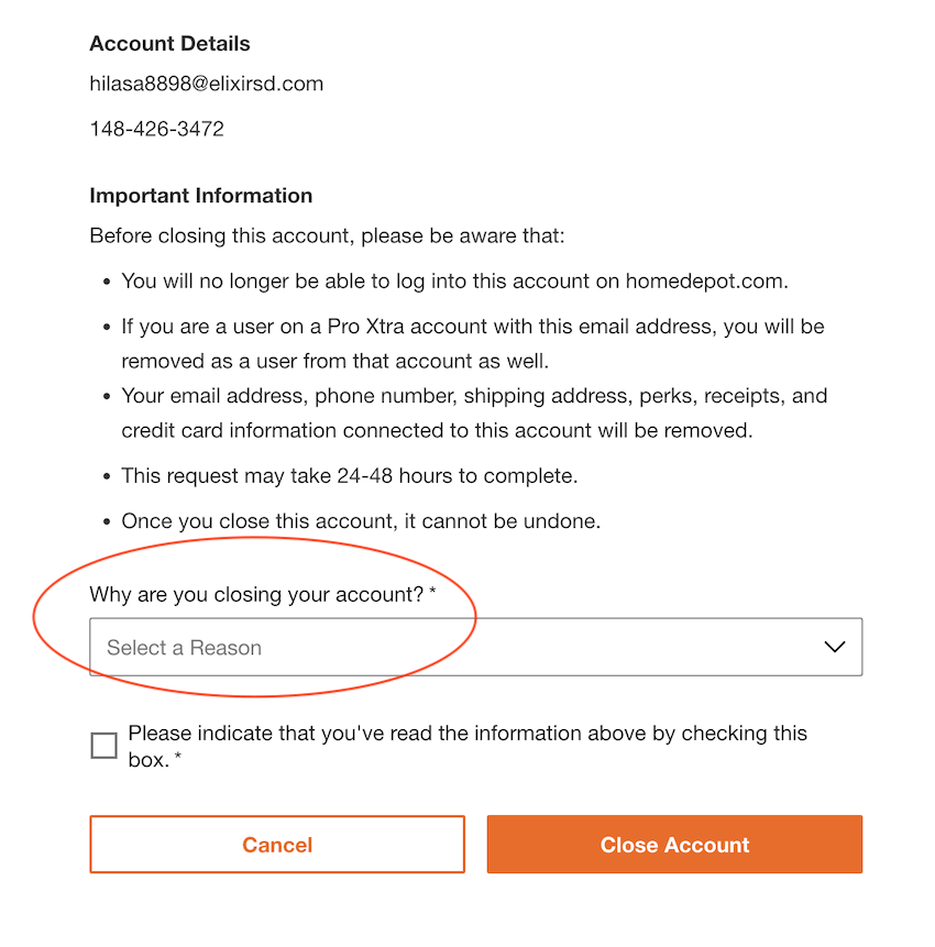 how to delete home depot account