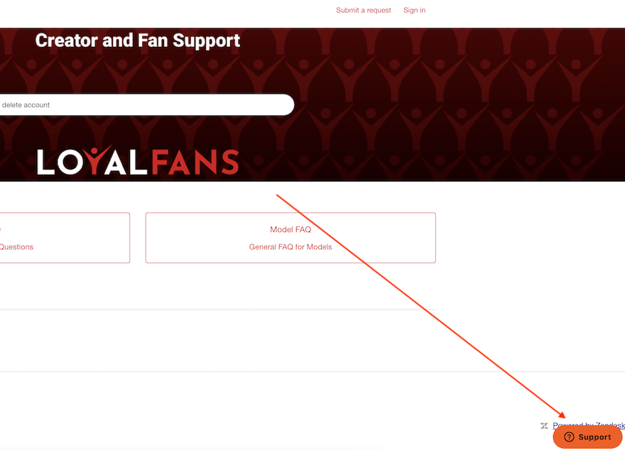 how to delete loyalfans account - support button