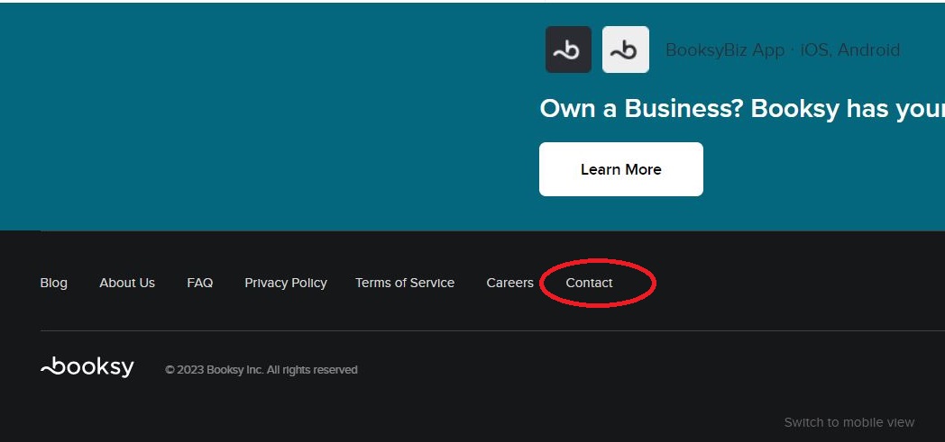 how to delete booksy account - contact customer support button